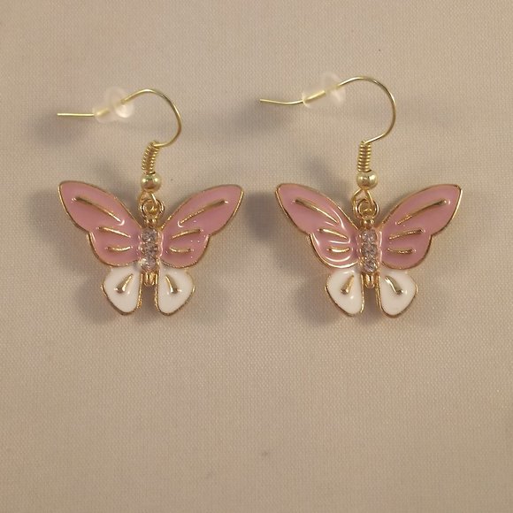 Gold Crystal Butterfly Earrings Hypoallergenic Hks - Picture 2 of 2